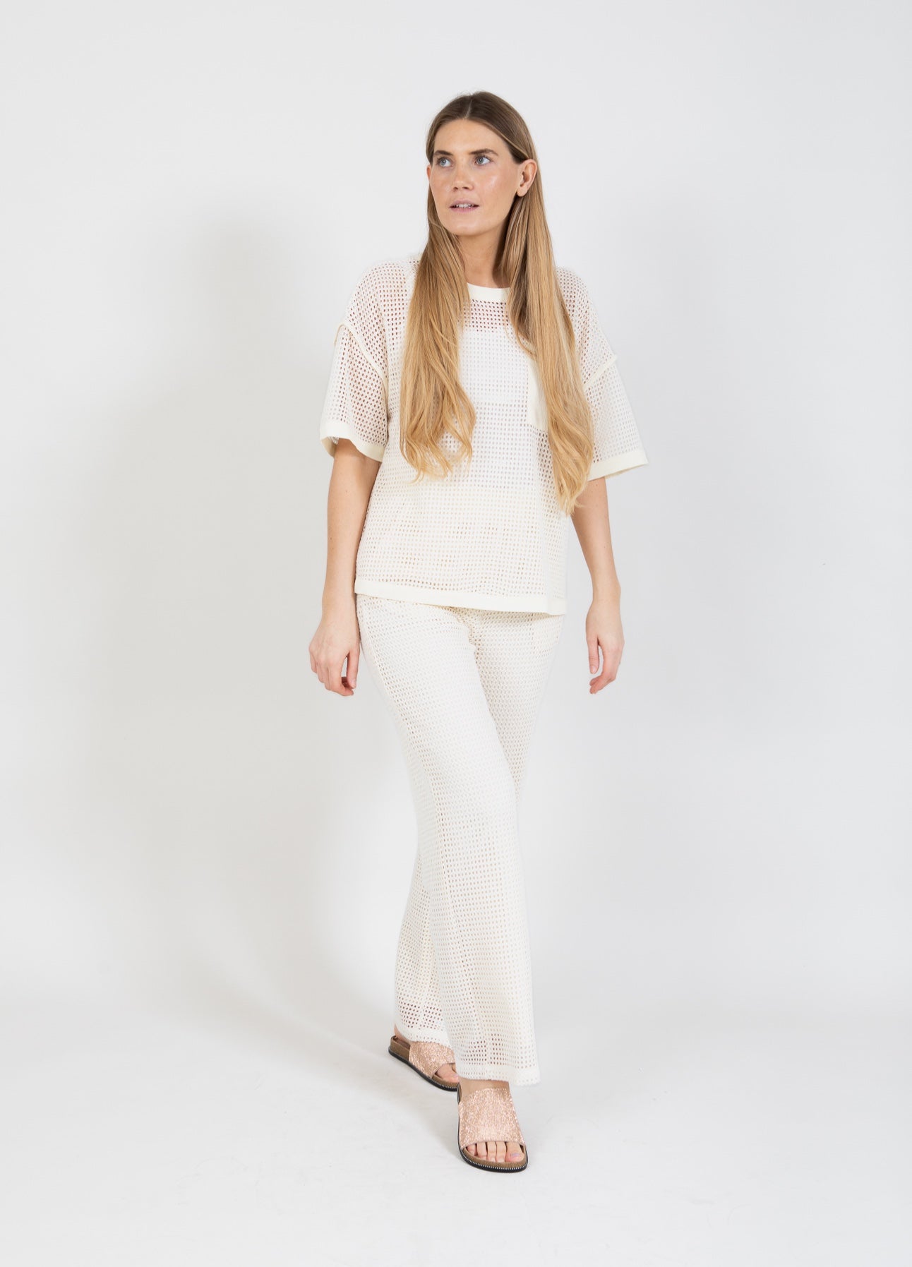 Coster Copenhagen BYXOR I MESH - SILLE FIT Pants Creme - 241