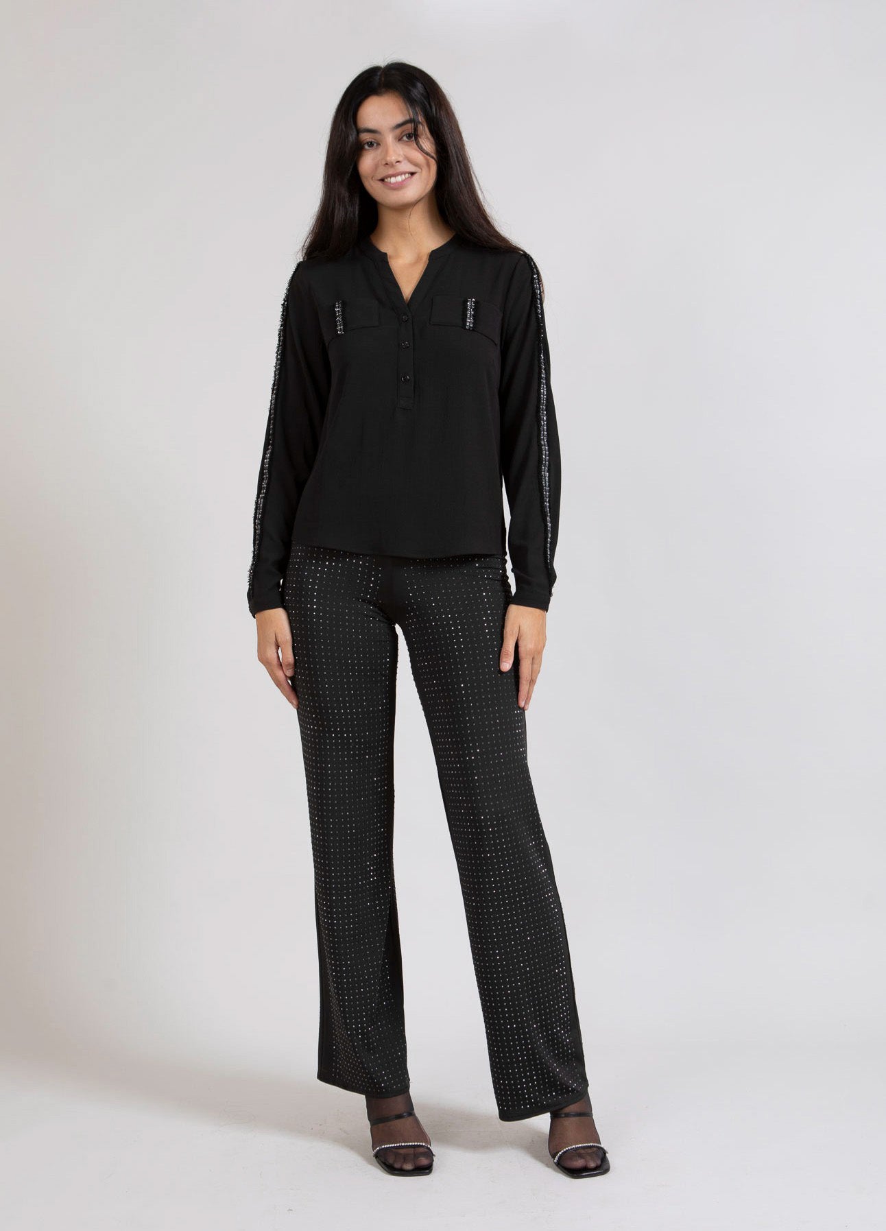 Coster Copenhagen  BYXOR MED STRASS - MYNTE PASSFORM Pants Black - 100