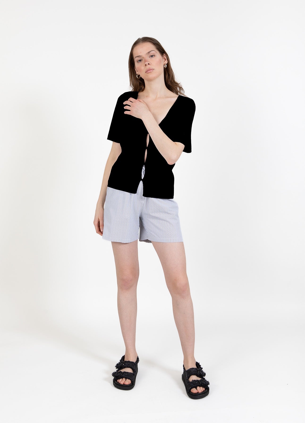 CC Heart CCH HEART ELENA KORTÄRMAD STICKAD KAVAJ Knitwear Black - 100