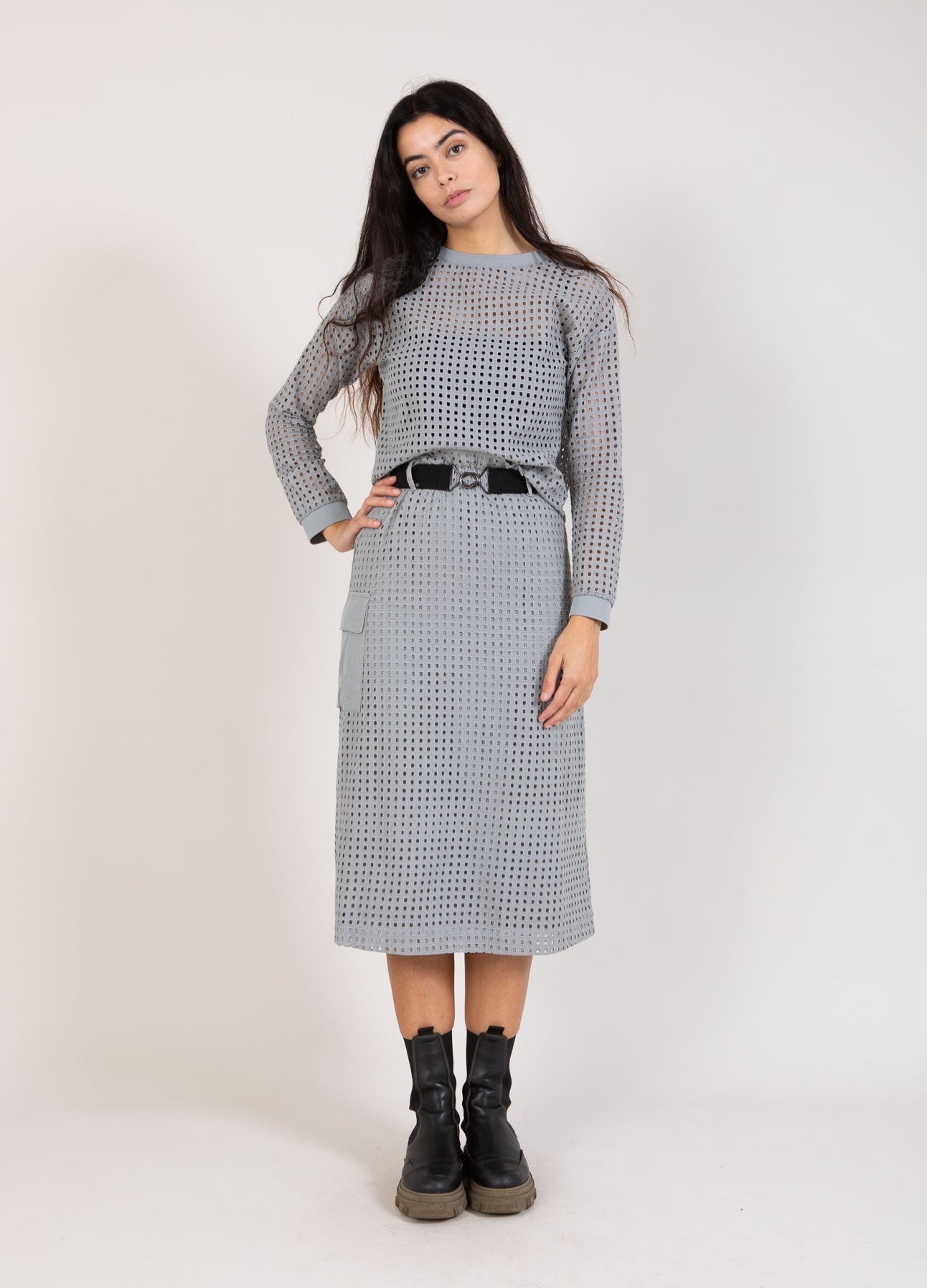 Coster Copenhagen LÅNG KJOL I MESH Skirt Dark Grey - 181