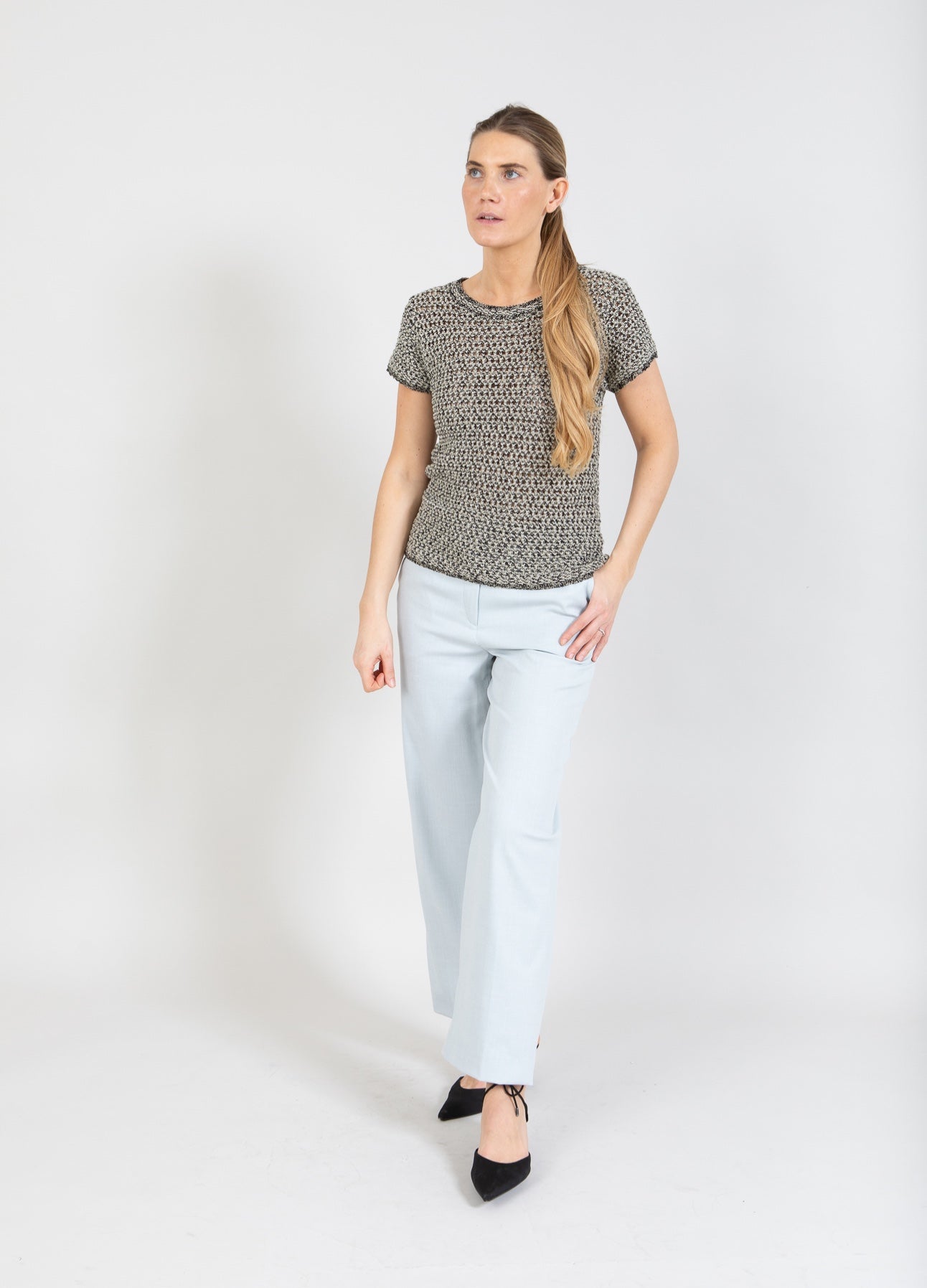 Coster Copenhagen STICKAD BLUS MED STRUKTUR Knitwear Black/creme stripe - 190