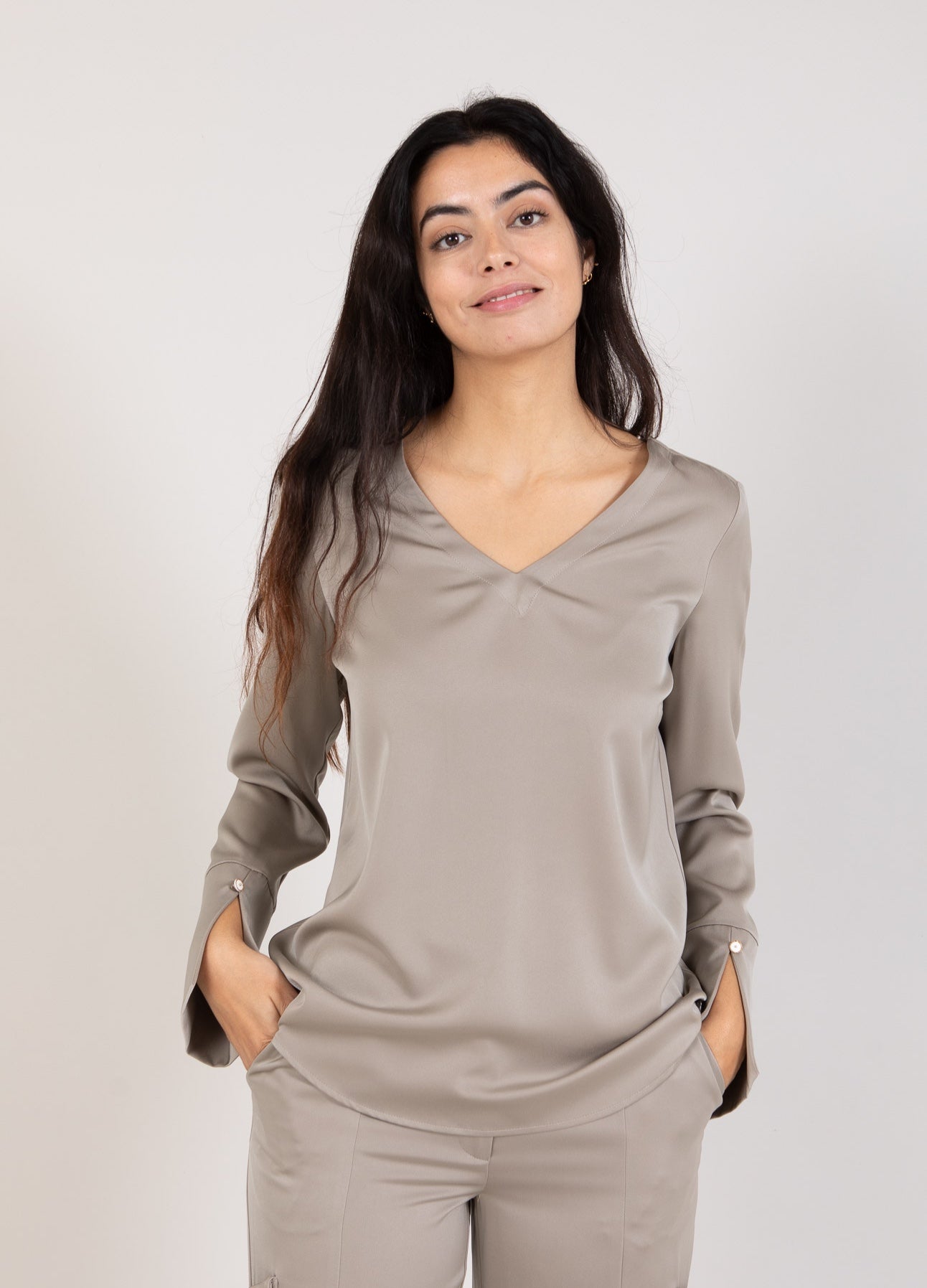 Coster Copenhagen TOPP MED LÅNGÄRM OCH MANSCHETTER Shirt/Blouse Grey - 102