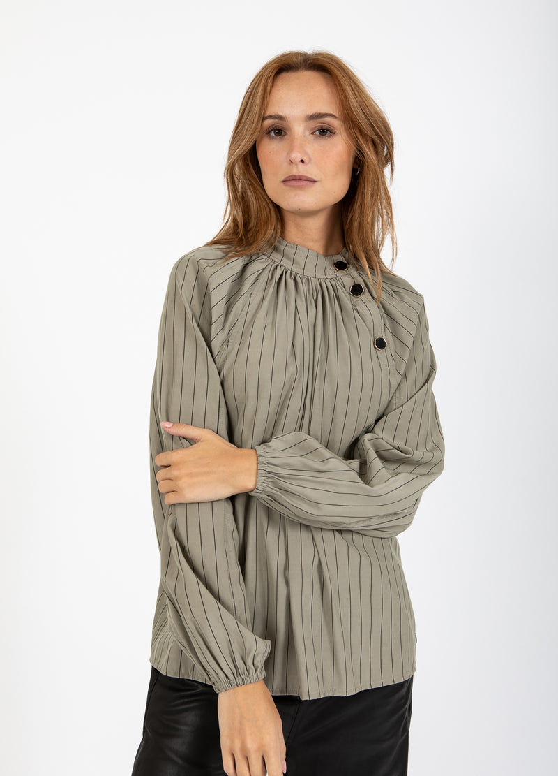 Coster Copenhagen ASYMMETRISK SKJORTA Shirt/Blouse Dusty green/black stripes - 477