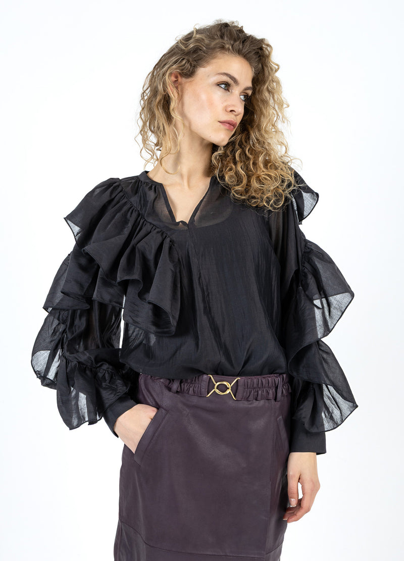 Coster Copenhagen BLUS MED VOLANGER Shirt/Blouse Black - 100