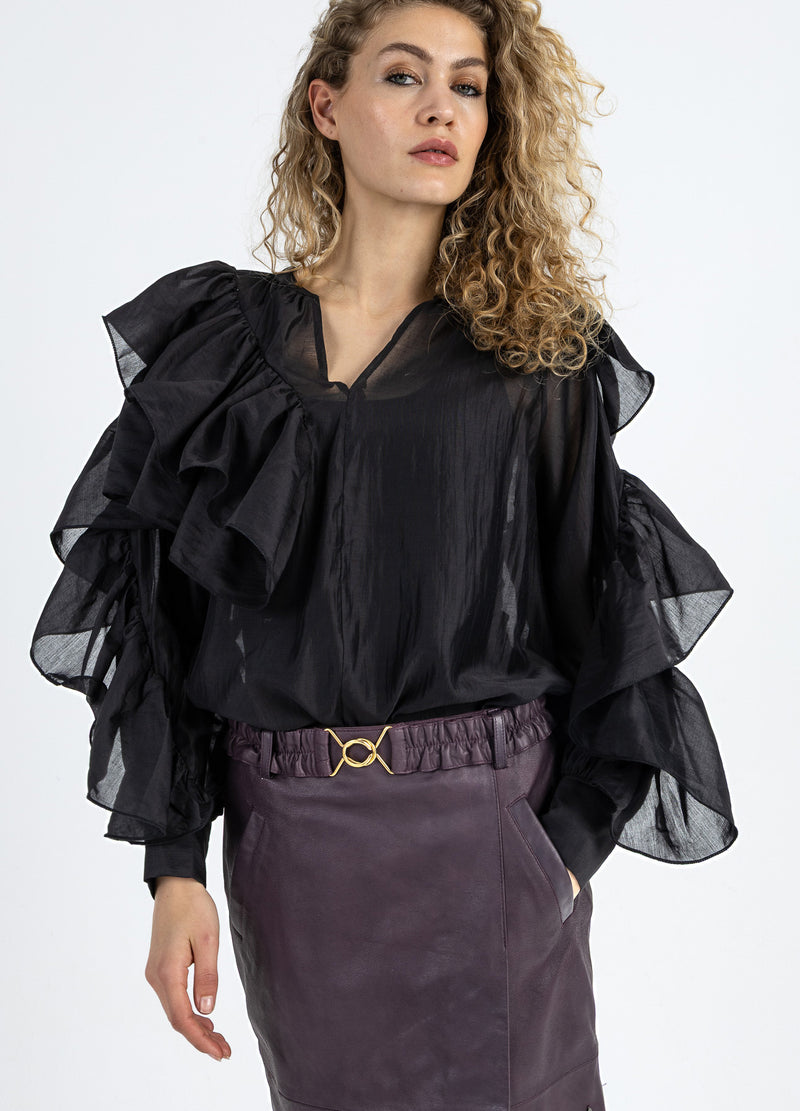 Coster Copenhagen BLUS MED VOLANGER Shirt/Blouse Black - 100