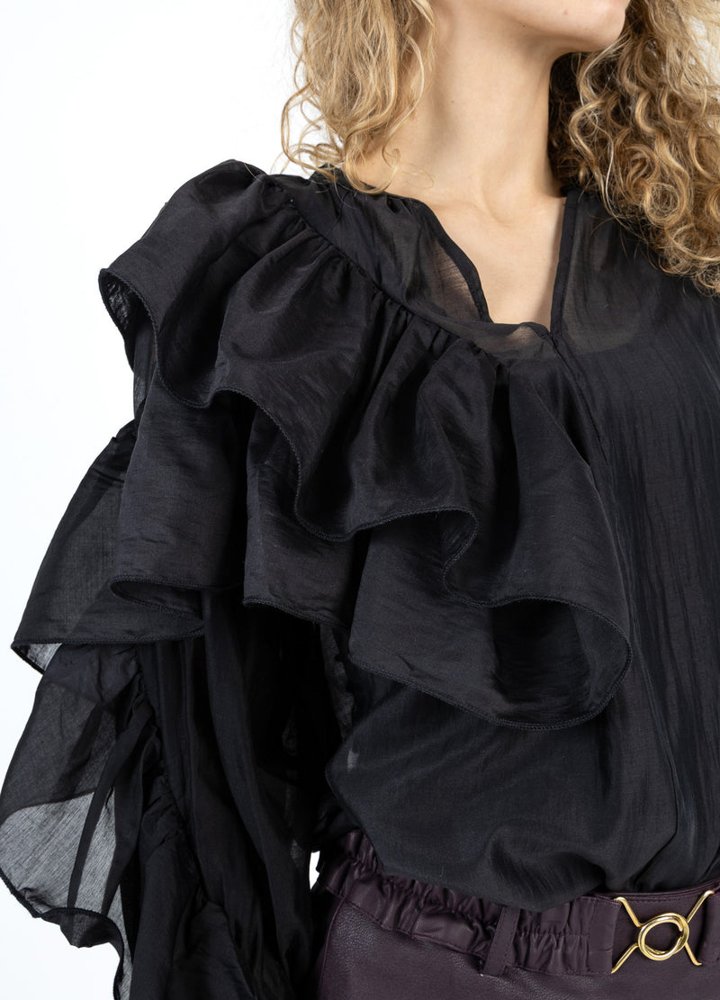 Coster Copenhagen BLUS MED VOLANGER Shirt/Blouse Black - 100