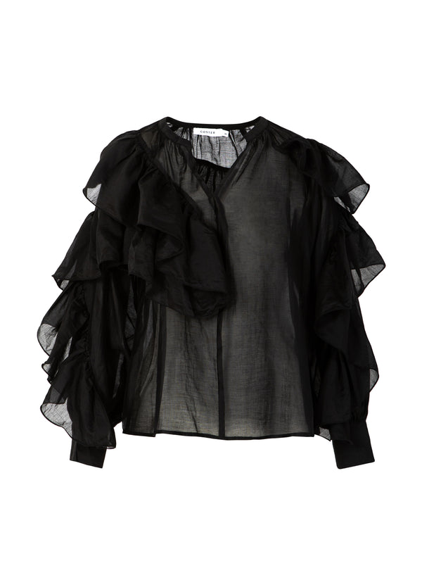 Coster Copenhagen BLUS MED VOLANGER Shirt/Blouse Black - 100