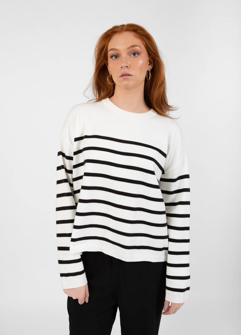 CC Heart CC HEART COLLINS RANDIG ÖPPEN RYGGTRÖJA Knitwear Offwhite/black stripe - 256