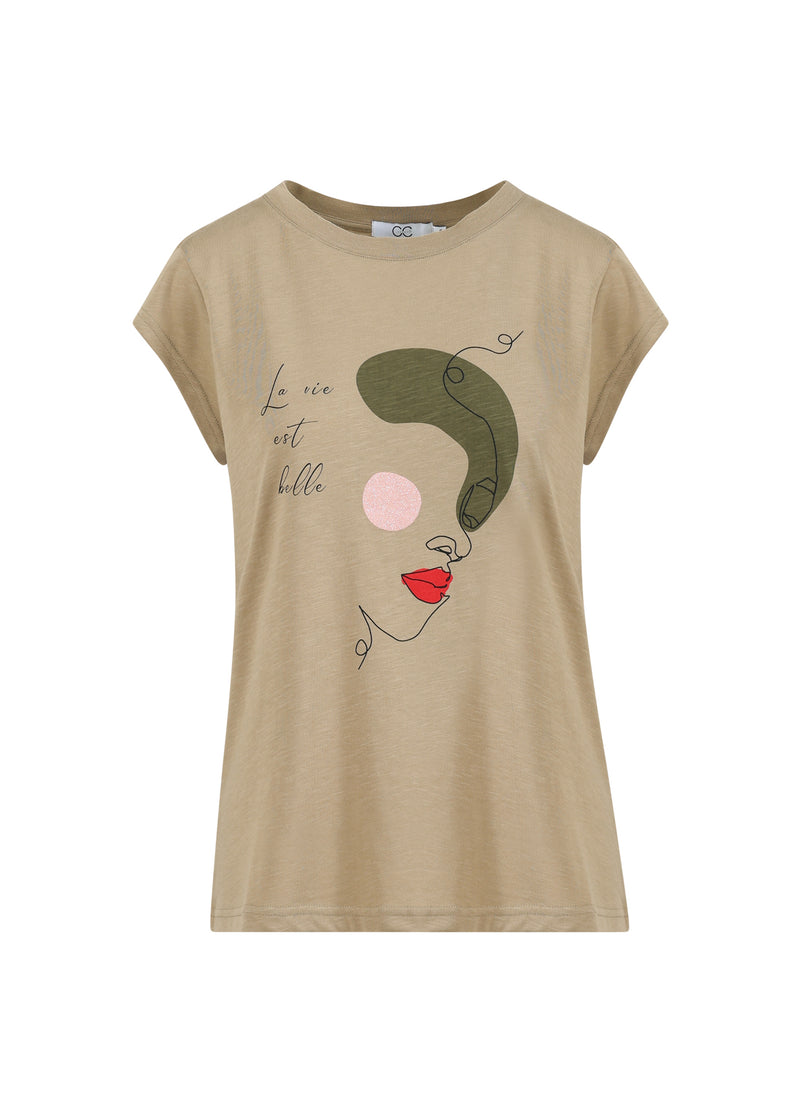 CC Heart CC HEART FACE T-SHIRT - KAPSELÄRM T-Shirt Sand olive - 406