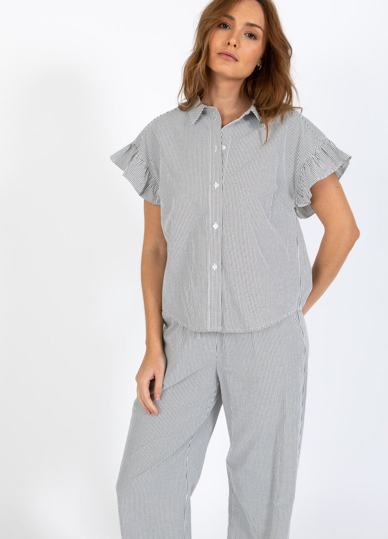 CC Heart CC HEART GWEN VOLANG KORTÄRMAD SKJORTA Shirt/Blouse Black stripe - 107
