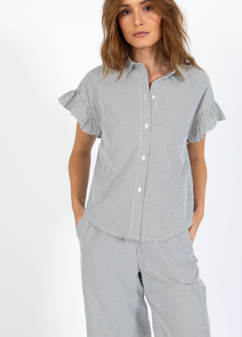 CC Heart CC HEART GWEN VOLANG KORTÄRMAD SKJORTA Shirt/Blouse Black stripe - 107
