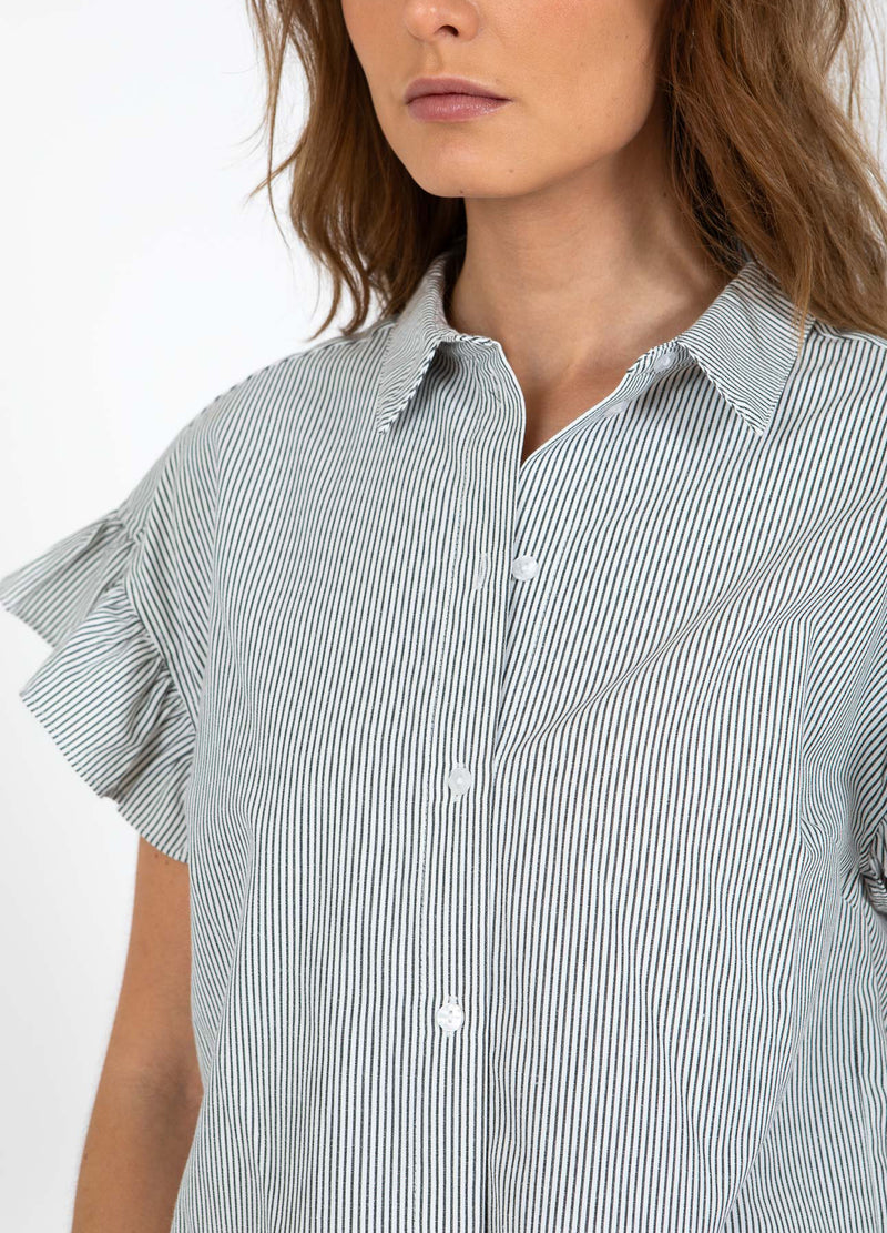 CC Heart CC HEART GWEN VOLANG KORTÄRMAD SKJORTA Shirt/Blouse Black stripe - 107