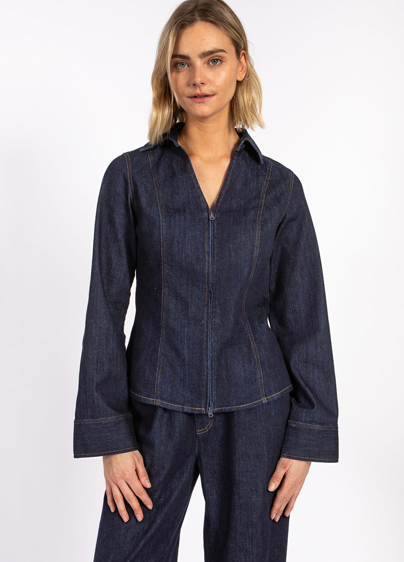 CC Heart CC HEART KALANI DENIM ZIP-SKJORTA Shirt/Blouse Dark denim blue - 587