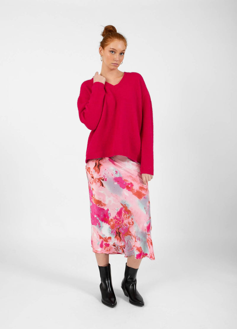 CC Heart  CC HEART SKYLER MEDELLÅNG KJOL MED TRYCK Skirt Red/pink flower - 661