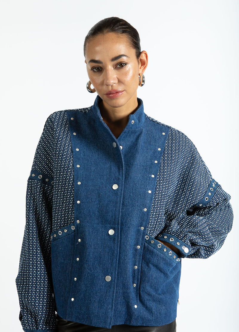 Coster Copenhagen DEKORERAD JEANSJACKA Outerwear Blue denim - 510
