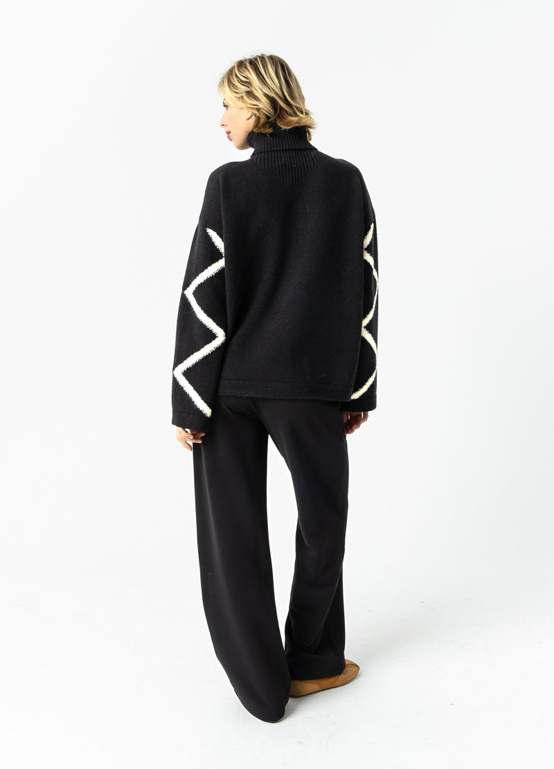 Coster Copenhagen HÖG HALS STICKAD TRÖJA Knitwear Black/creme stitch - 133