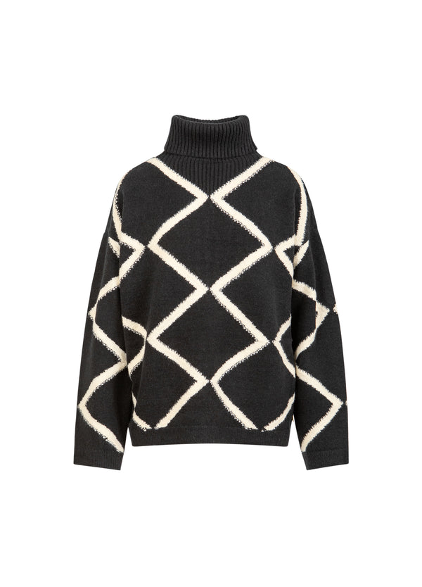 Coster Copenhagen HÖG HALS STICKAD TRÖJA Knitwear Black/creme stitch - 133