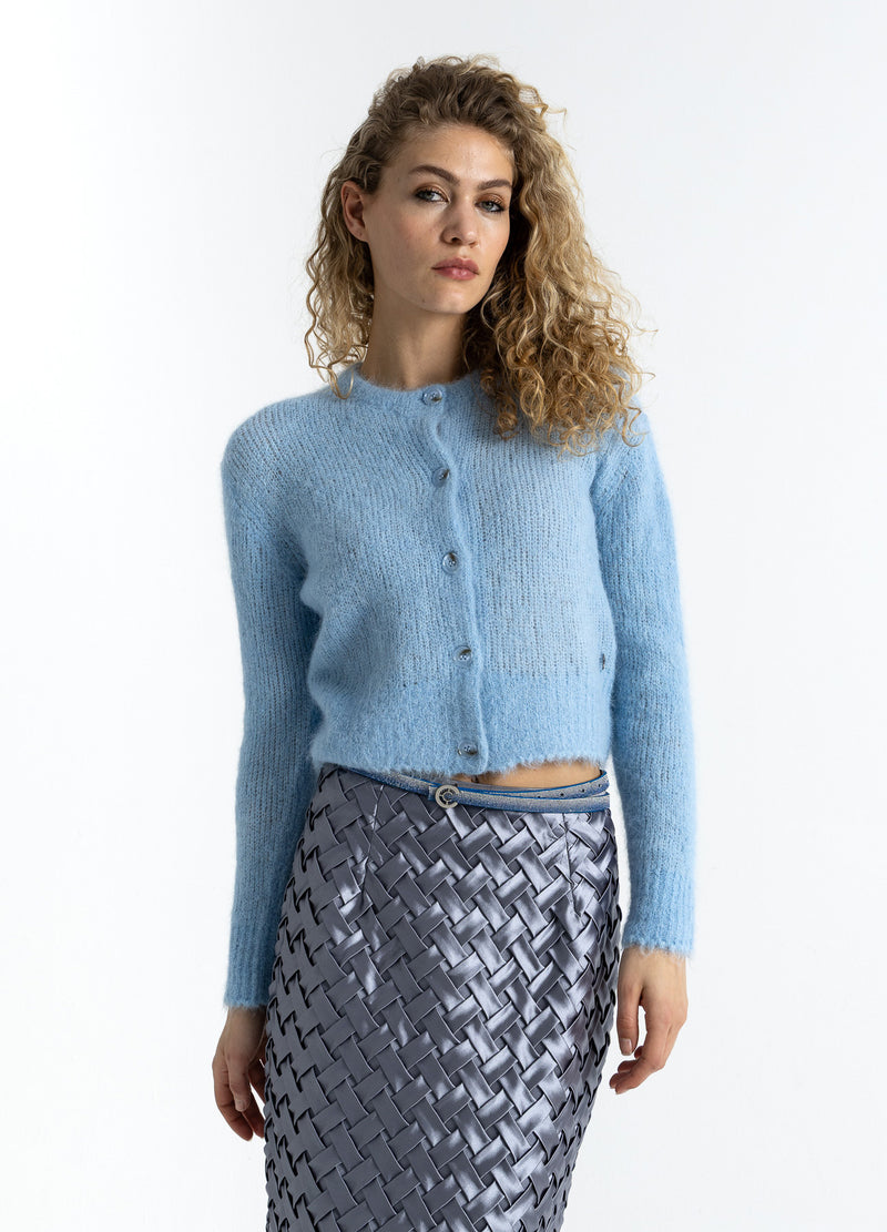 Coster Copenhagen KORTAD STICKAD KAVAJ I ALPACKA Knitwear Pastel blue - 538