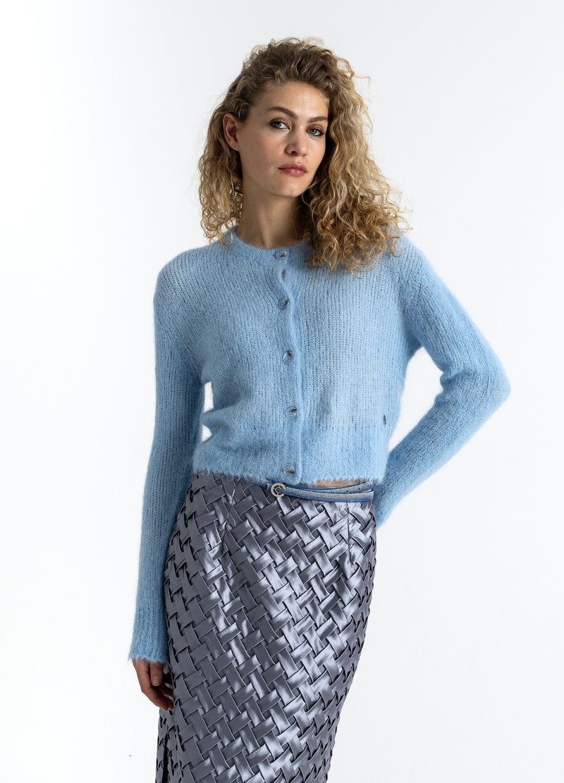 Coster Copenhagen KORTAD STICKAD KAVAJ I ALPACKA Knitwear Pastel blue - 538