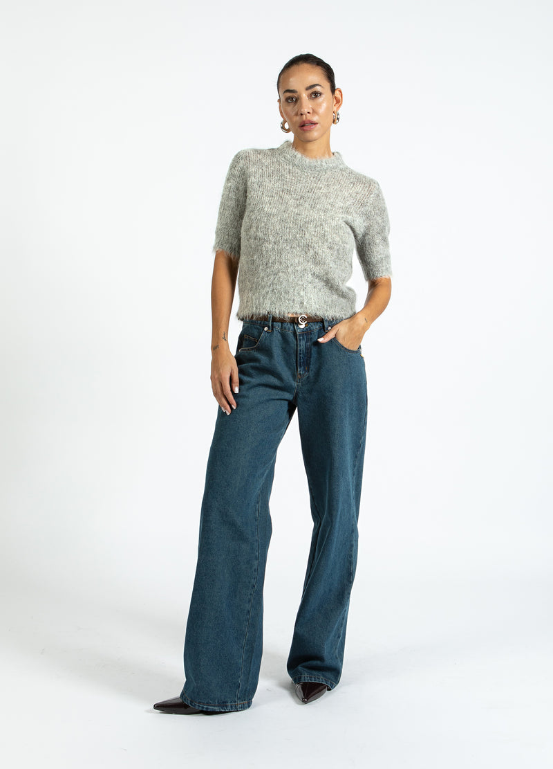 Coster Copenhagen Kortärmad stickad tröja i alpacka Knitwear Light grey melange - 129