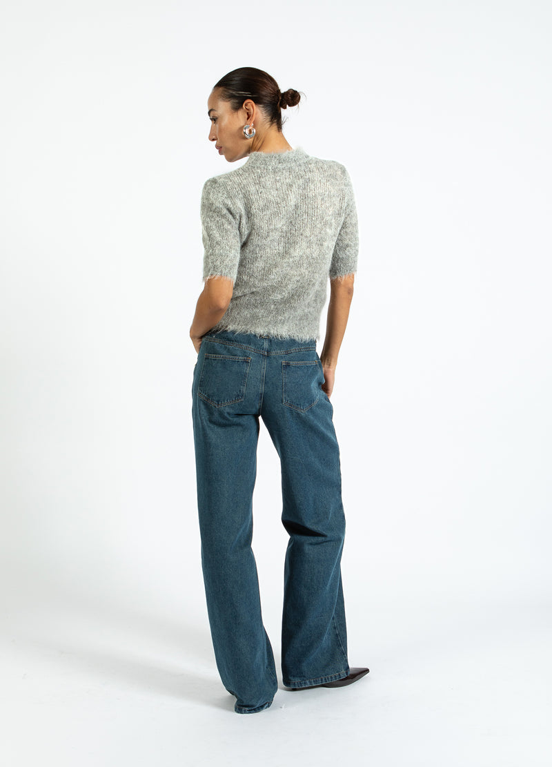 Coster Copenhagen Kortärmad stickad tröja i alpacka Knitwear Light grey melange - 129
