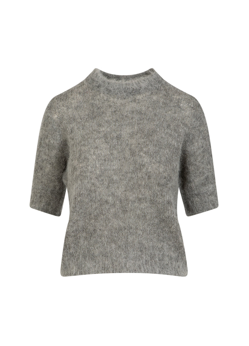 Coster Copenhagen Kortärmad stickad tröja i alpacka Knitwear Light grey melange - 129