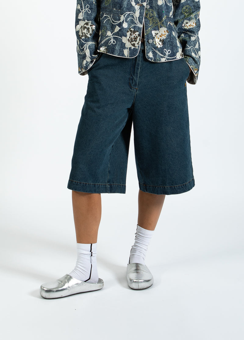 Coster Copenhagen LÅNGA JEANS SHORTS - PETRA PASSFORM Pants Dark Blue Denim - 571