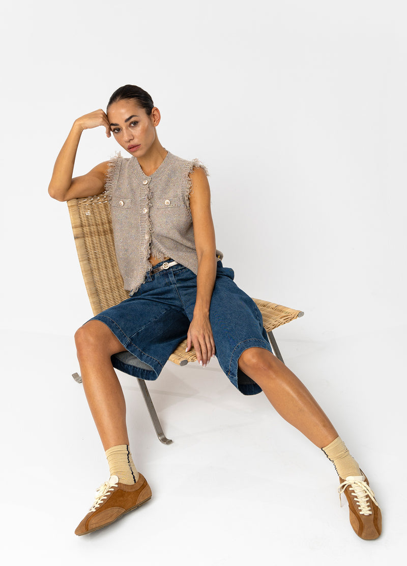 Coster Copenhagen LÅNGA JEANS SHORTS - PETRA PASSFORM Pants Dark Blue Denim - 571