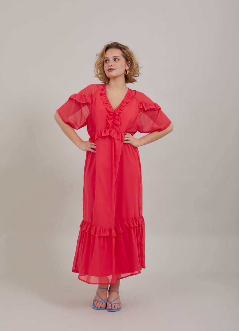 Coster Copenhagen LÅNGKLÄNNING M. VOLANGER Dress Coral pink - 626