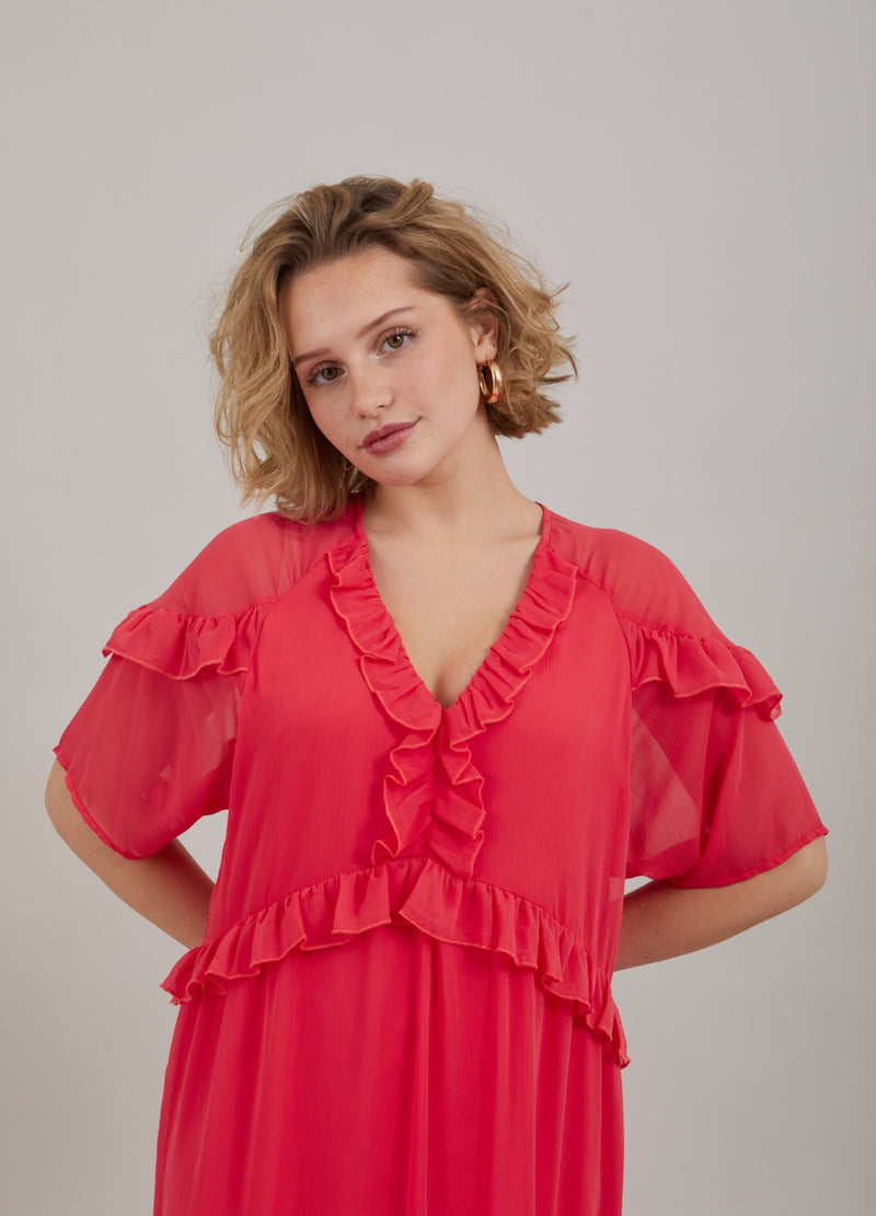 Coster Copenhagen LÅNGKLÄNNING M. VOLANGER Dress Coral pink - 626