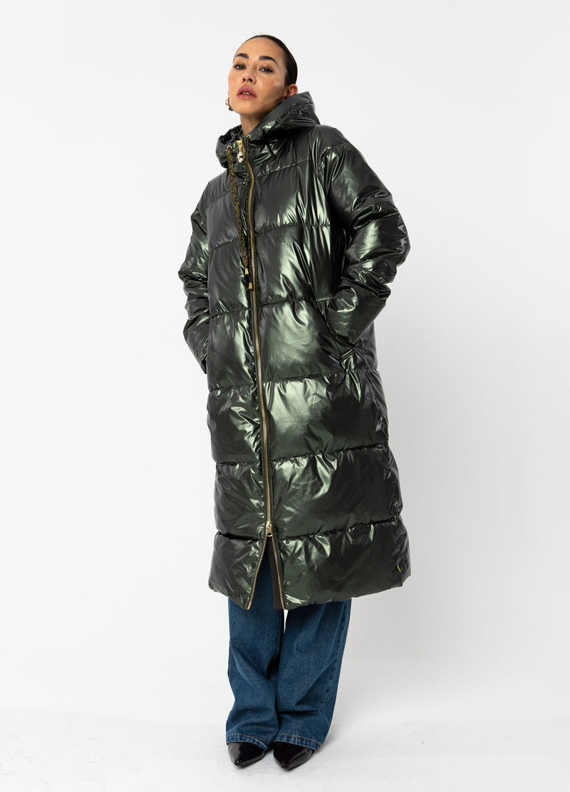 Coster Copenhagen LÅNG PUFFJACKA Outerwear Metallic army - 417