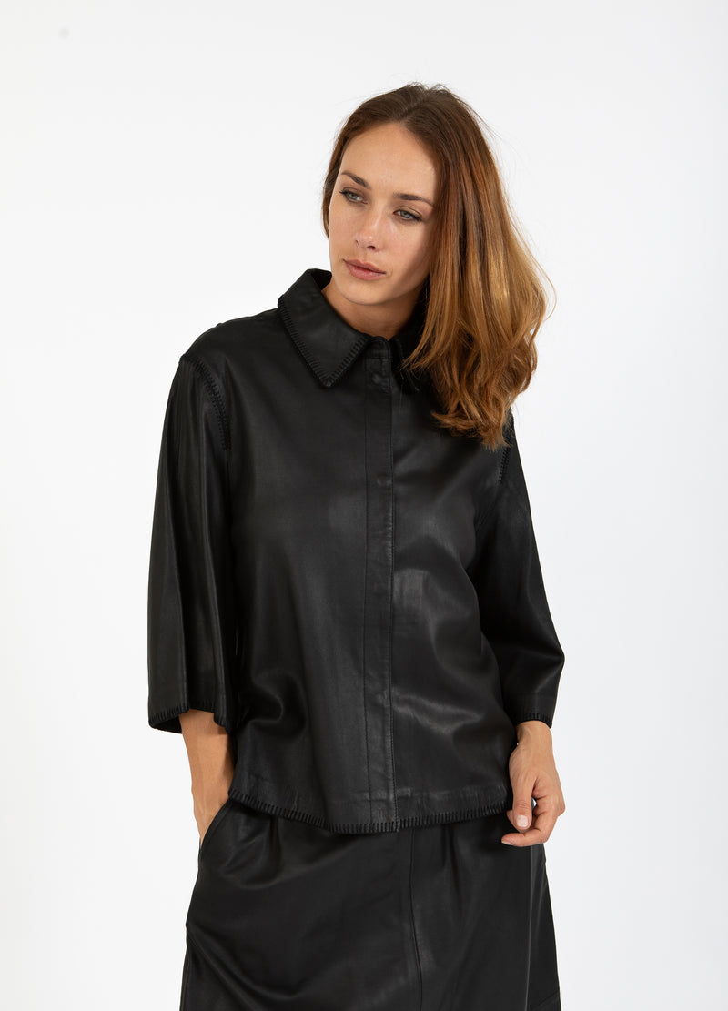 Coster Copenhagen LÄDERÖVERSKJORTA Shirt/Blouse Black - 100