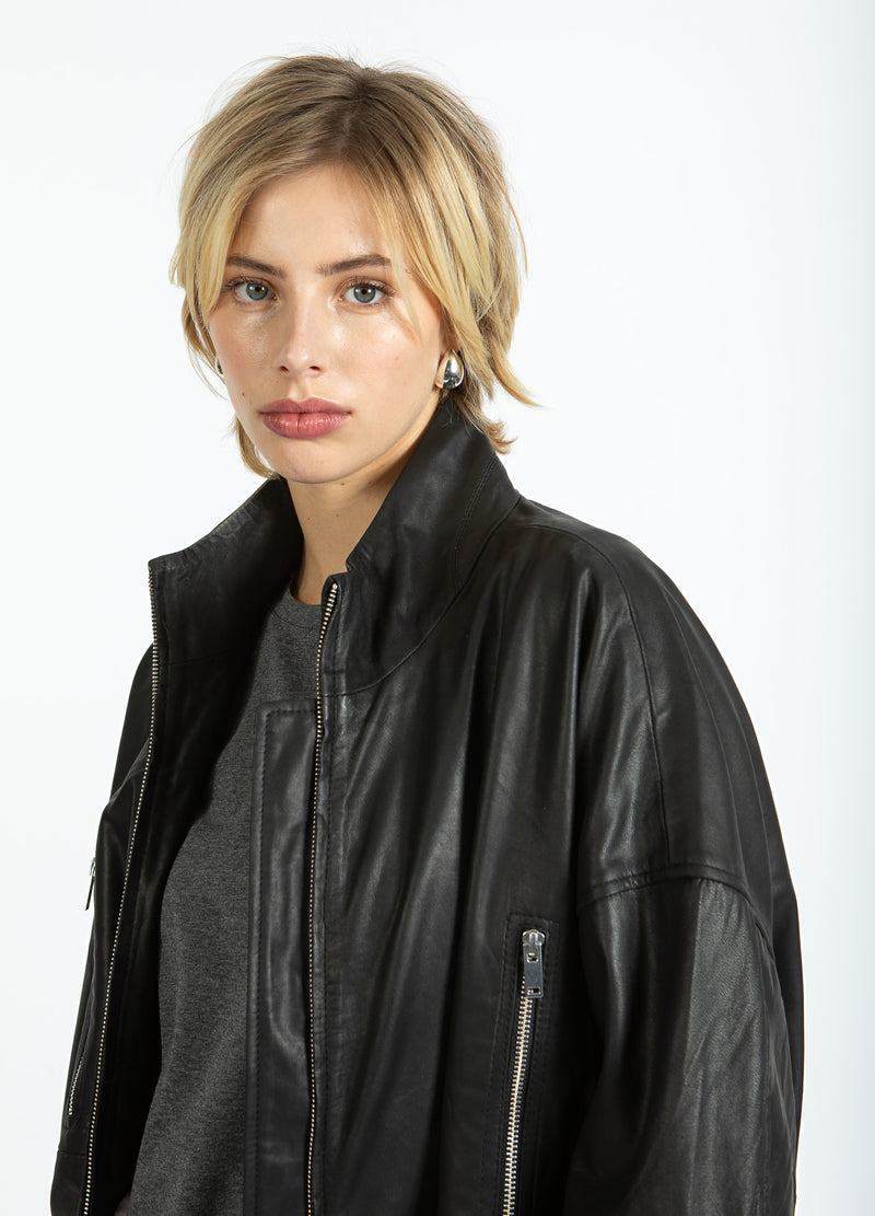 Coster Copenhagen LÄDER BOMBERJACKA Outerwear Black - 100