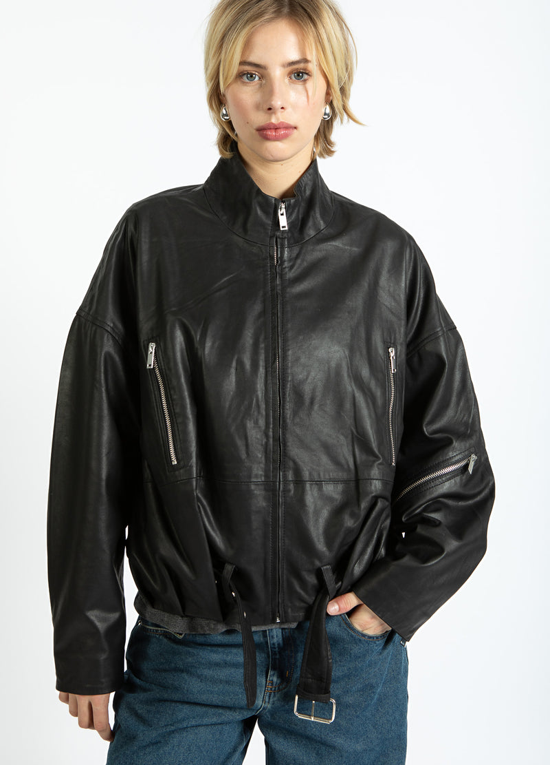Coster Copenhagen LÄDER BOMBERJACKA Outerwear Black - 100