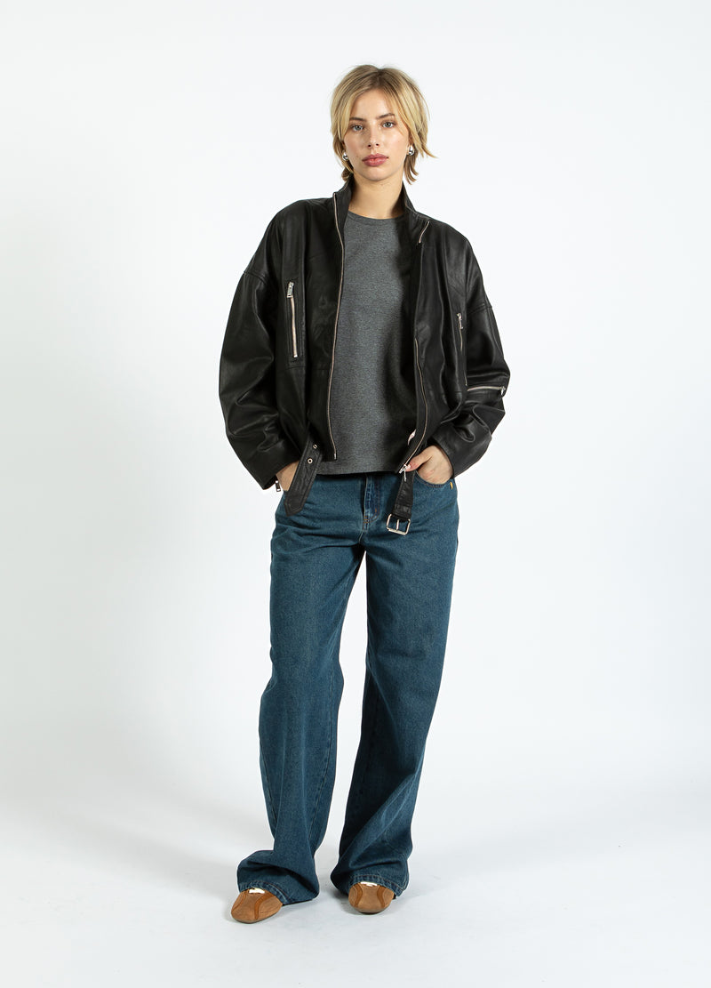 Coster Copenhagen LÄDER BOMBERJACKA Outerwear Black - 100