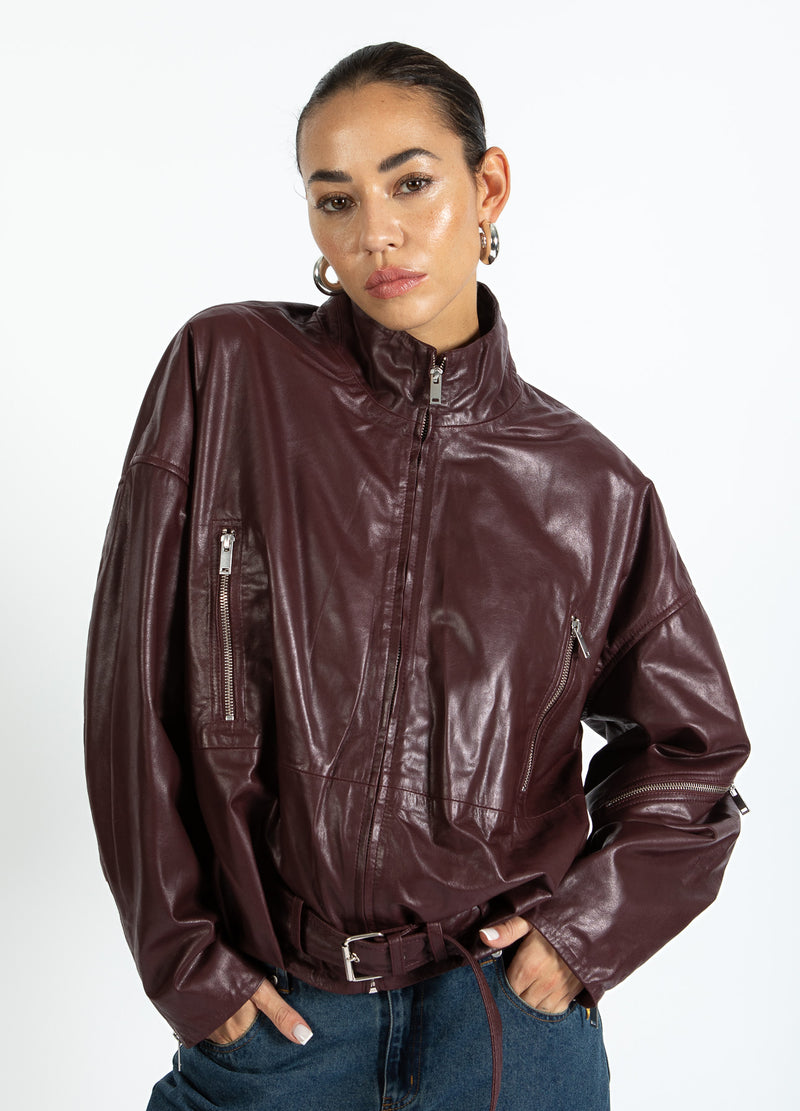 Coster Copenhagen LÄDER BOMBERJACKA Outerwear Bordeaux - 653