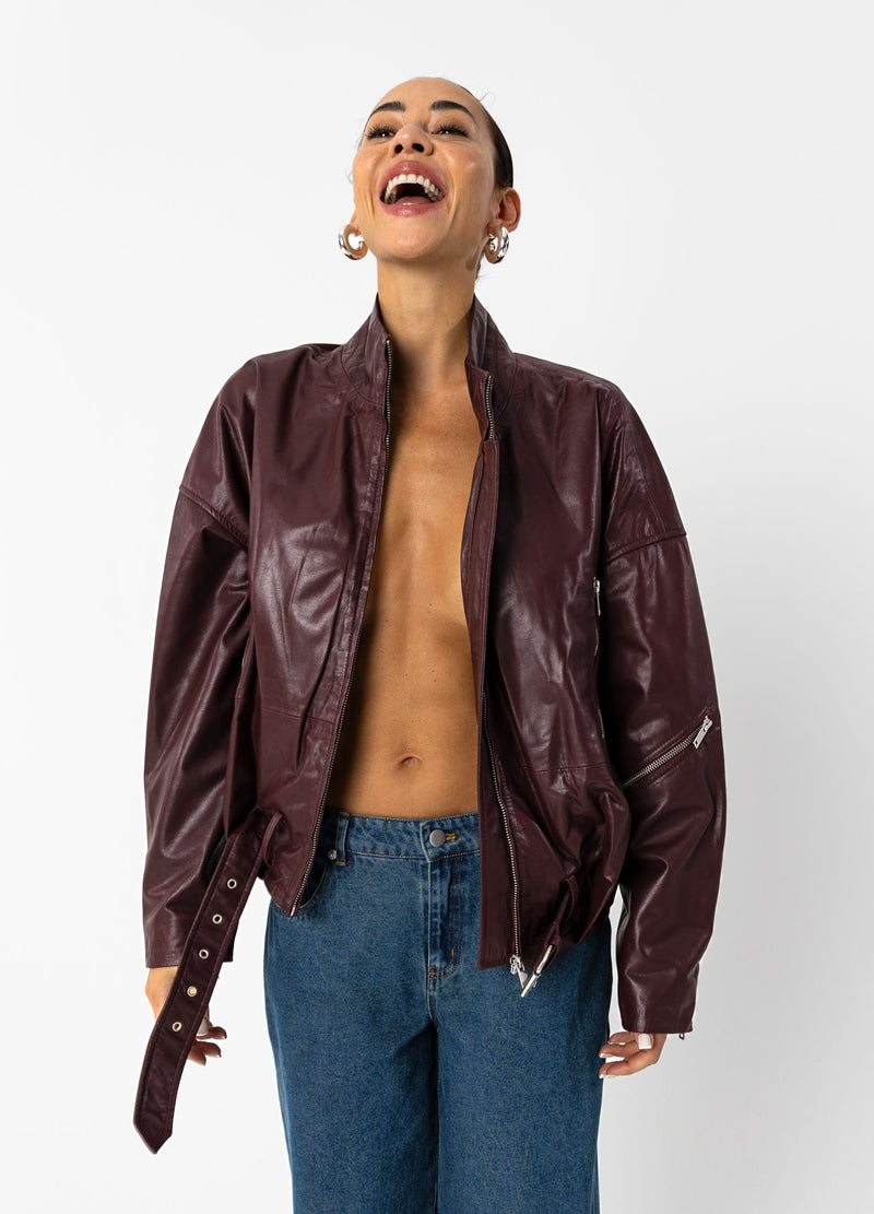 Coster Copenhagen LÄDER BOMBERJACKA Outerwear Bordeaux - 653
