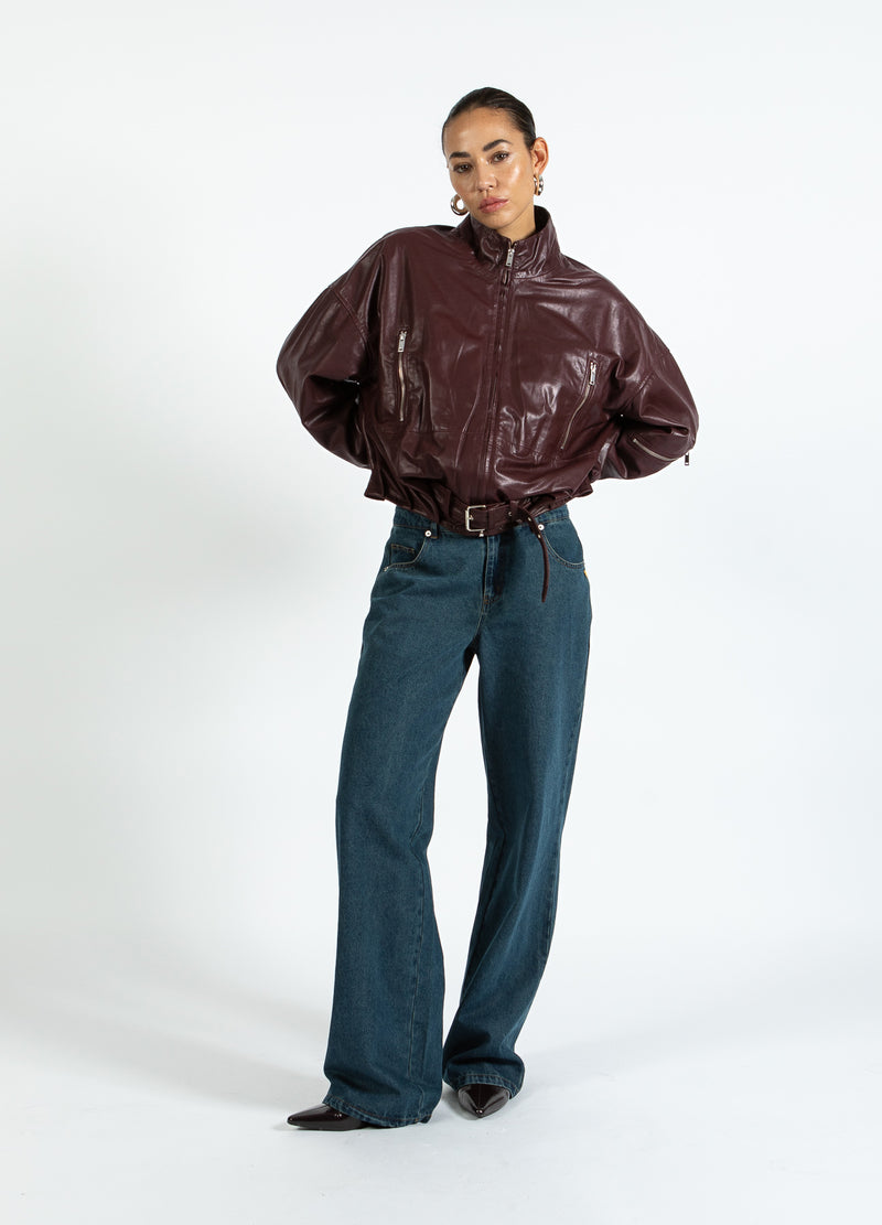 Coster Copenhagen LÄDER BOMBERJACKA Outerwear Bordeaux - 653