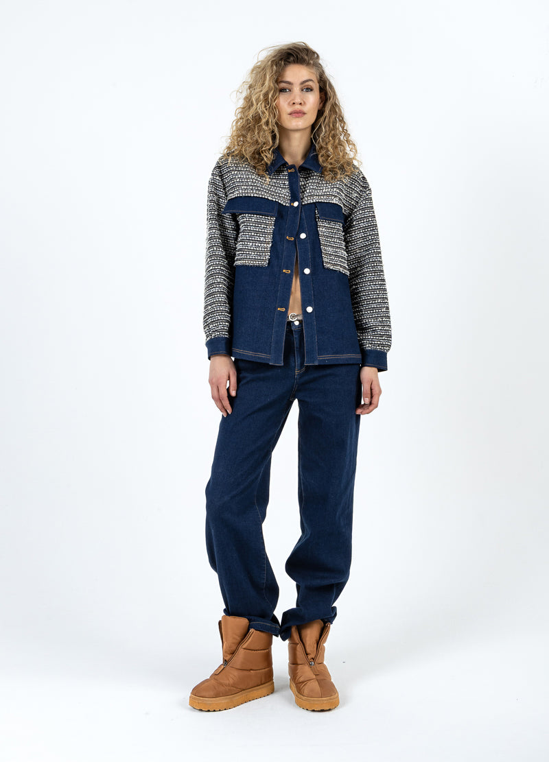 Coster Copenhagen MIX JACQUARD JACKA Outerwear Denim/ jaquard mix - 577