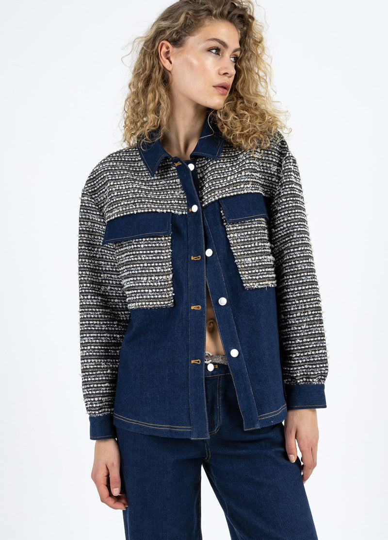 Coster Copenhagen MIX JACQUARD JACKA Outerwear Denim/ jaquard mix - 577