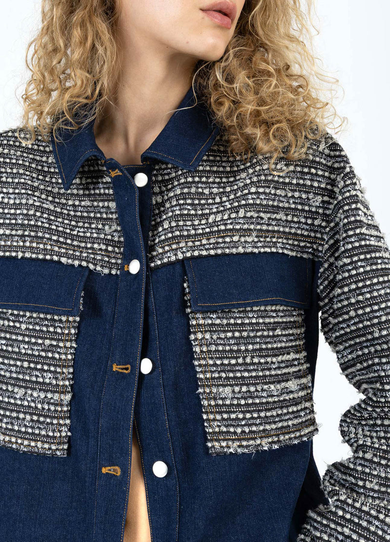 Coster Copenhagen MIX JACQUARD JACKA Outerwear Denim/ jaquard mix - 577
