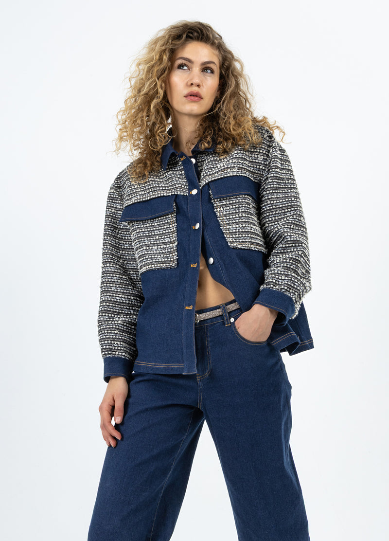 Coster Copenhagen MIX JACQUARD JACKA Outerwear Denim/ jaquard mix - 577
