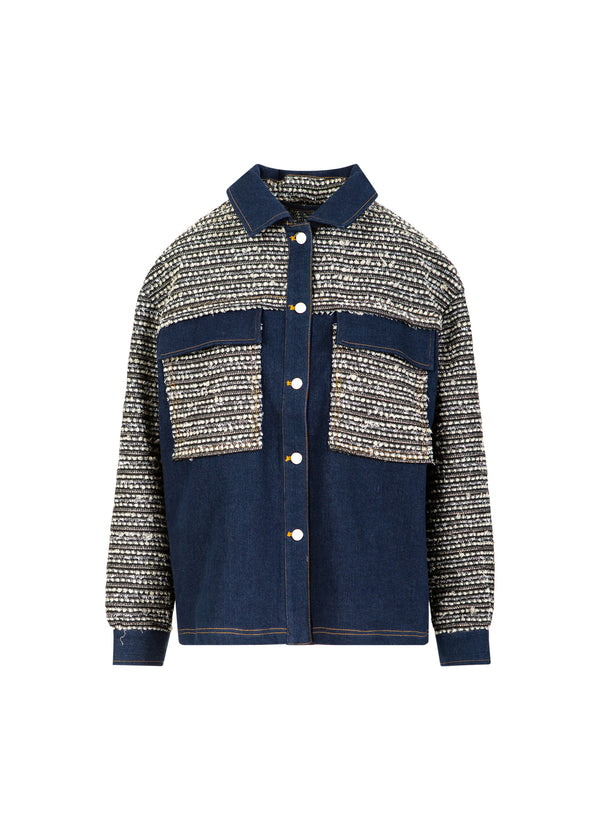 Coster Copenhagen MIX JACQUARD JACKA Outerwear Denim/ jaquard mix - 577