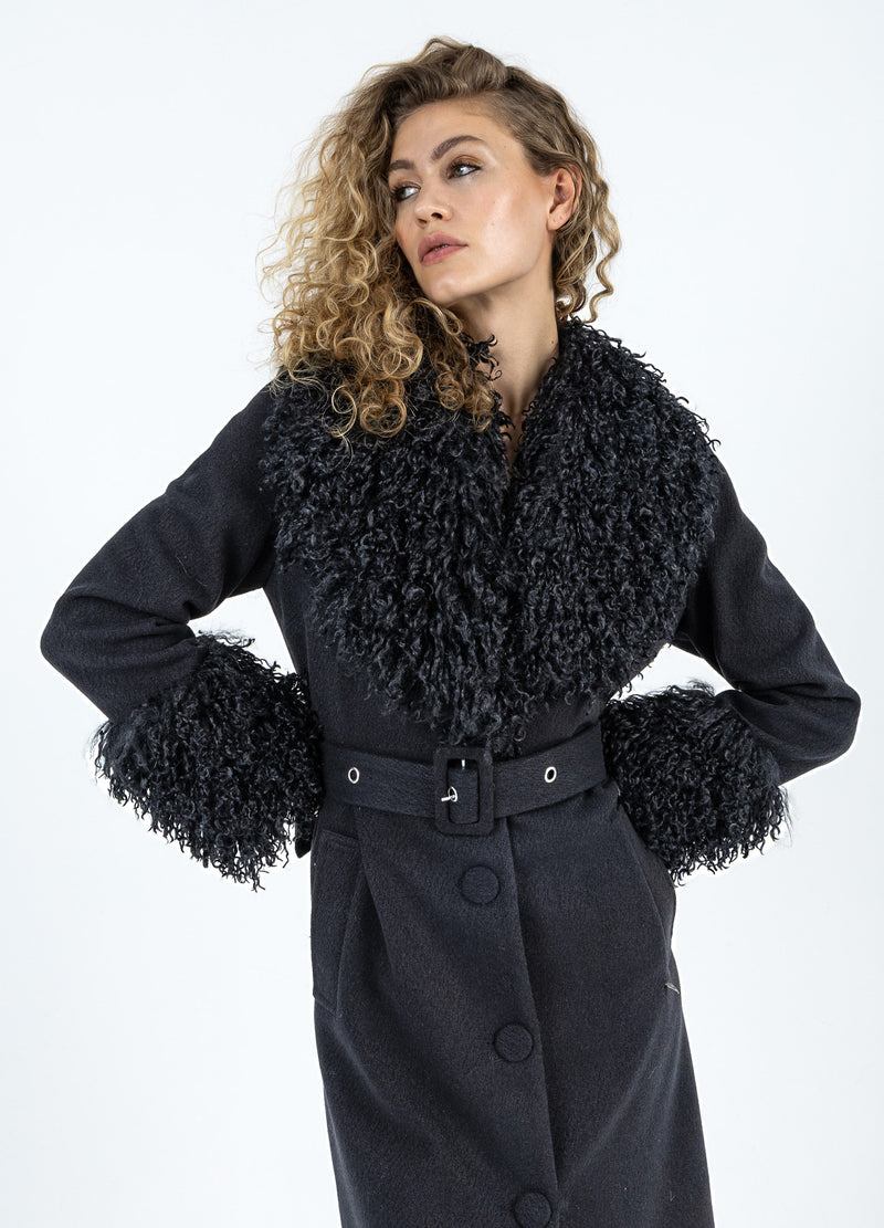 Coster Copenhagen MJUK KAPPA MED PÄLSDETALJ Outerwear Black - 100