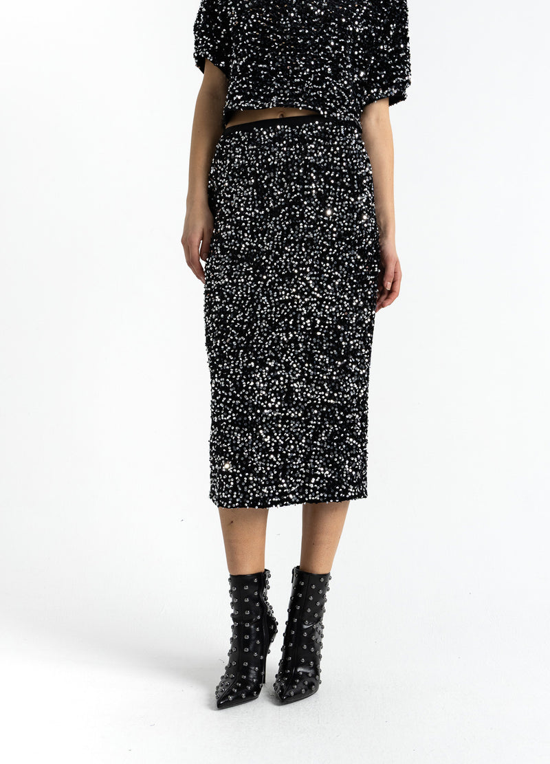 Coster Copenhagen PALJETTROCK Skirt Black/ silver - 184