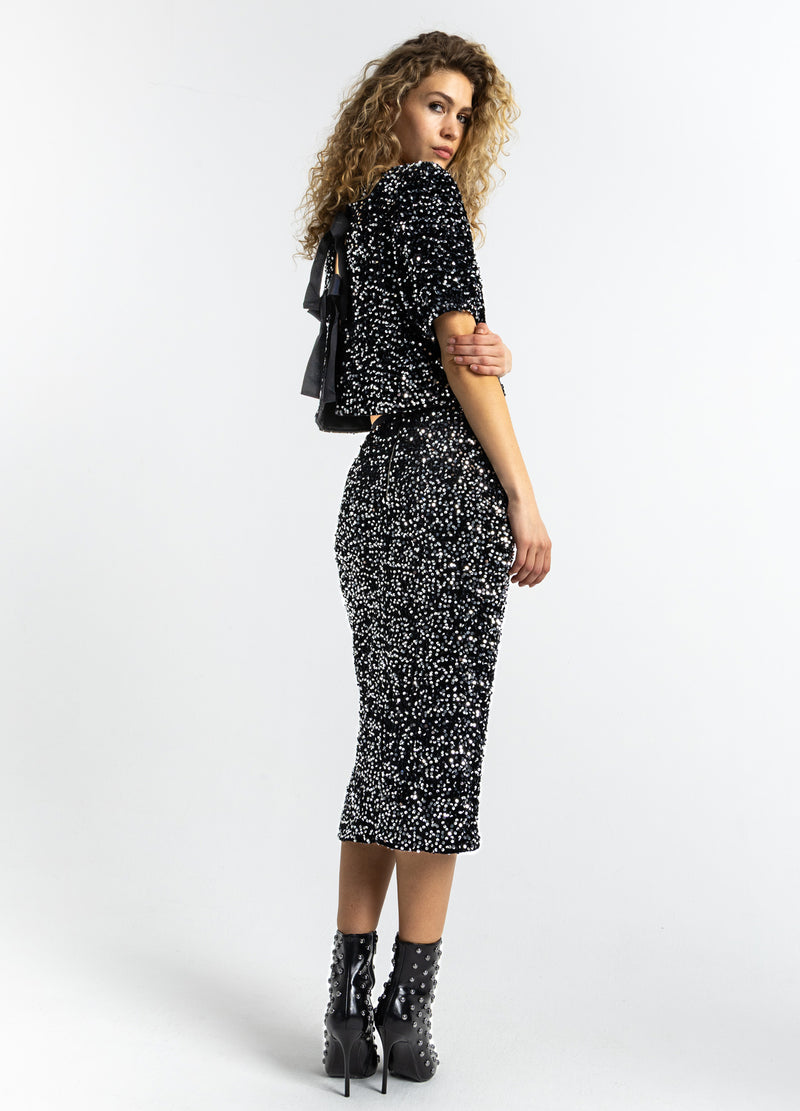 Coster Copenhagen PALJETTROCK Skirt Black/ silver - 184