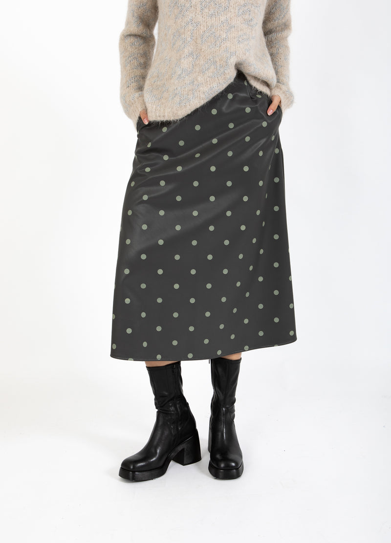 Coster Copenhagen PU-KJOL Skirt Grey/green dots - 157