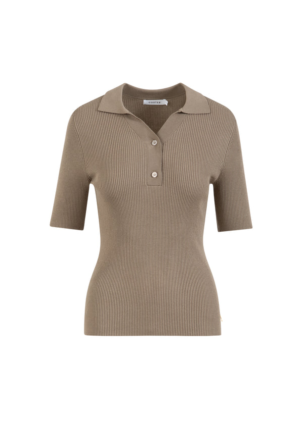 Coster Copenhagen RIBBSTICKAD POLO Knitwear Taupe sand - 393