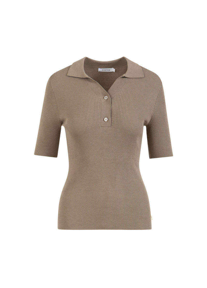 Coster Copenhagen RIBBSTICKAD POLO Knitwear Taupe sand - 393