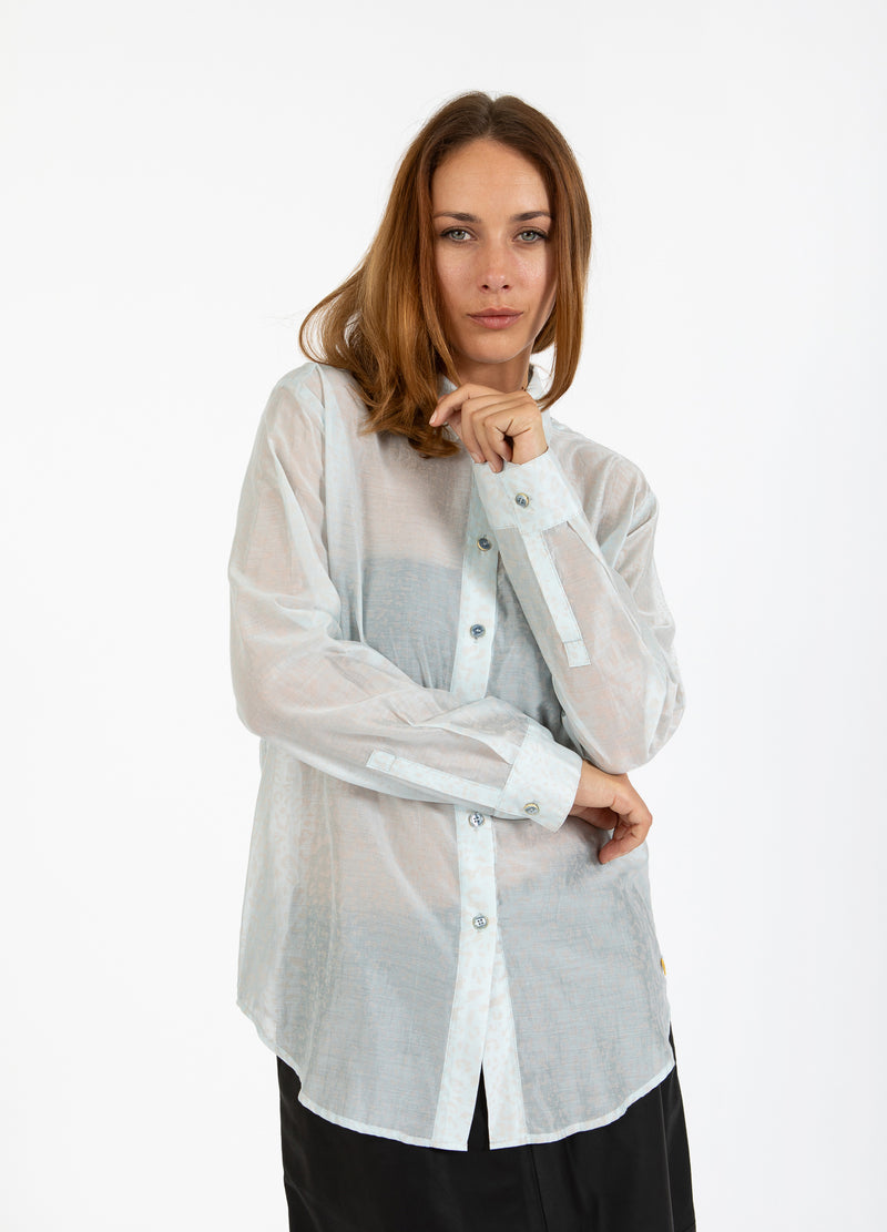 Coster Copenhagen SKJORTA I LEOPARDTRYCK Shirt/Blouse Light blue / peech leo - 936